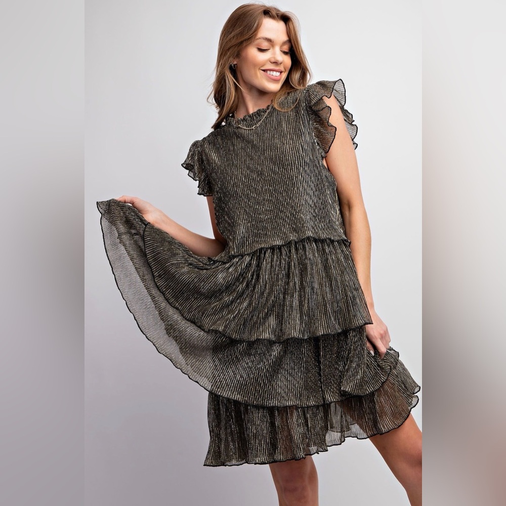 NEW! Easel Metallic Chiffon Dress